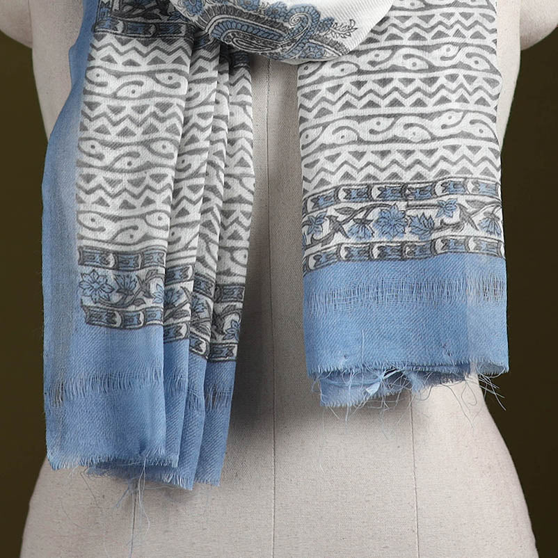 Pure wool hand sanganeri stole 33 - handcrafted