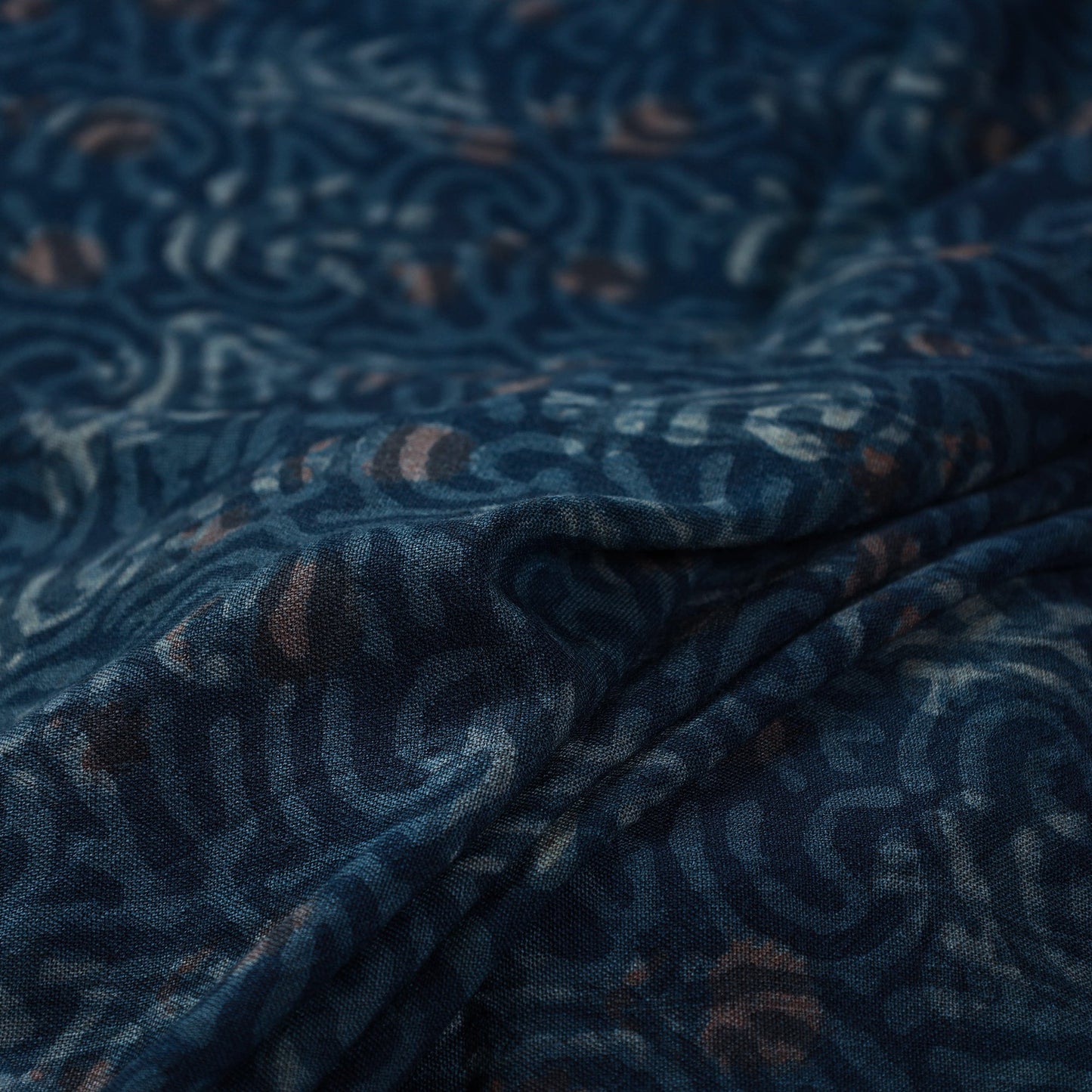  Blue Pure Wool Handloom Akola Print Fabric 