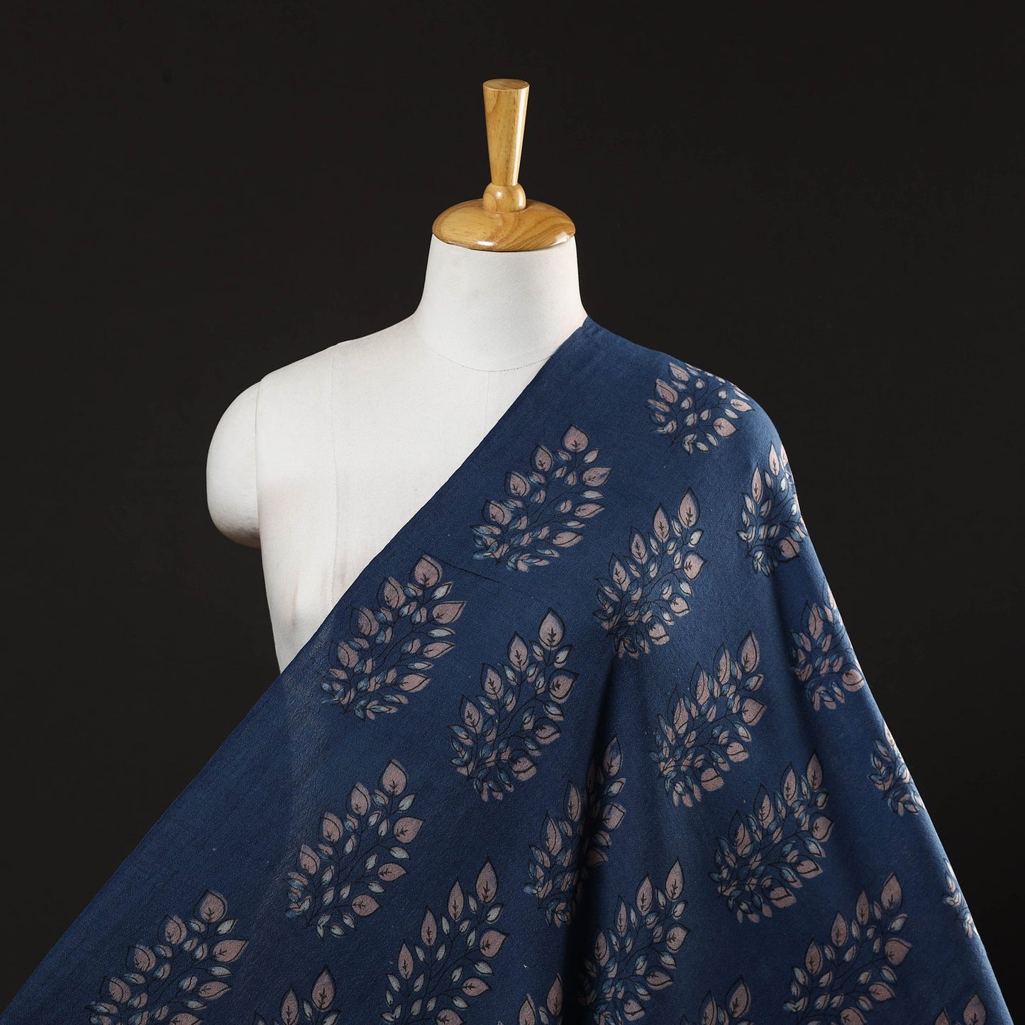  Blue Pure Wool Handloom Akola Print Fabric