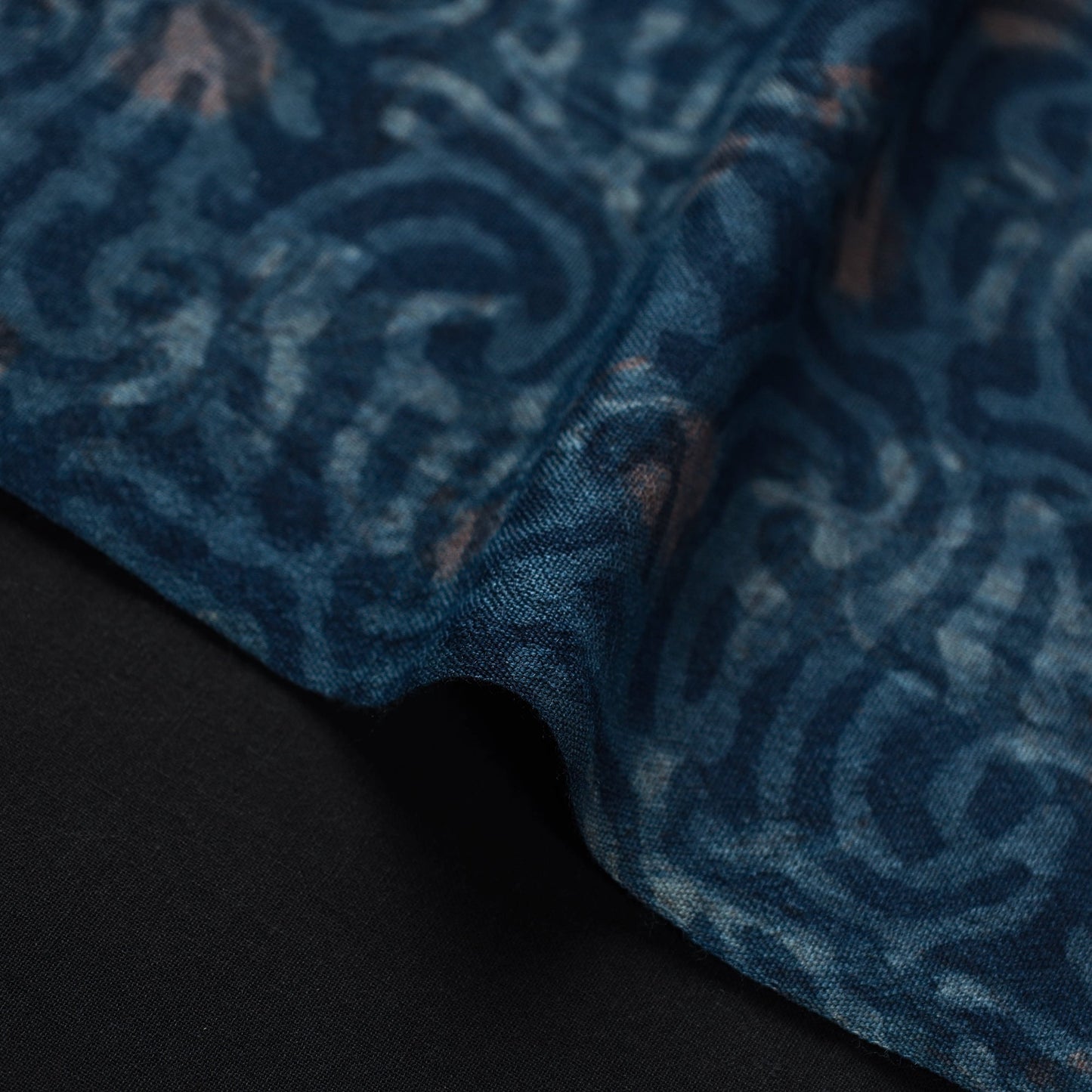  Blue Pure Wool Handloom Akola Print Fabric 
