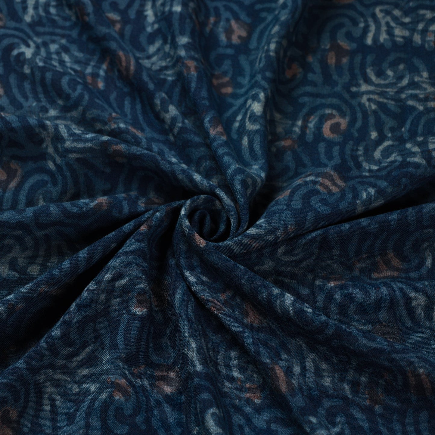  Blue Pure Wool Handloom Akola Print Fabric 