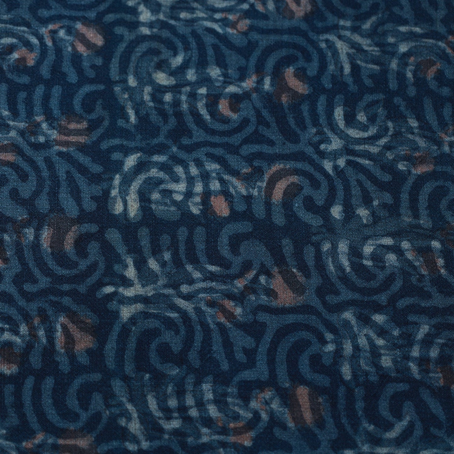  Blue Pure Wool Handloom Akola Print Fabric 