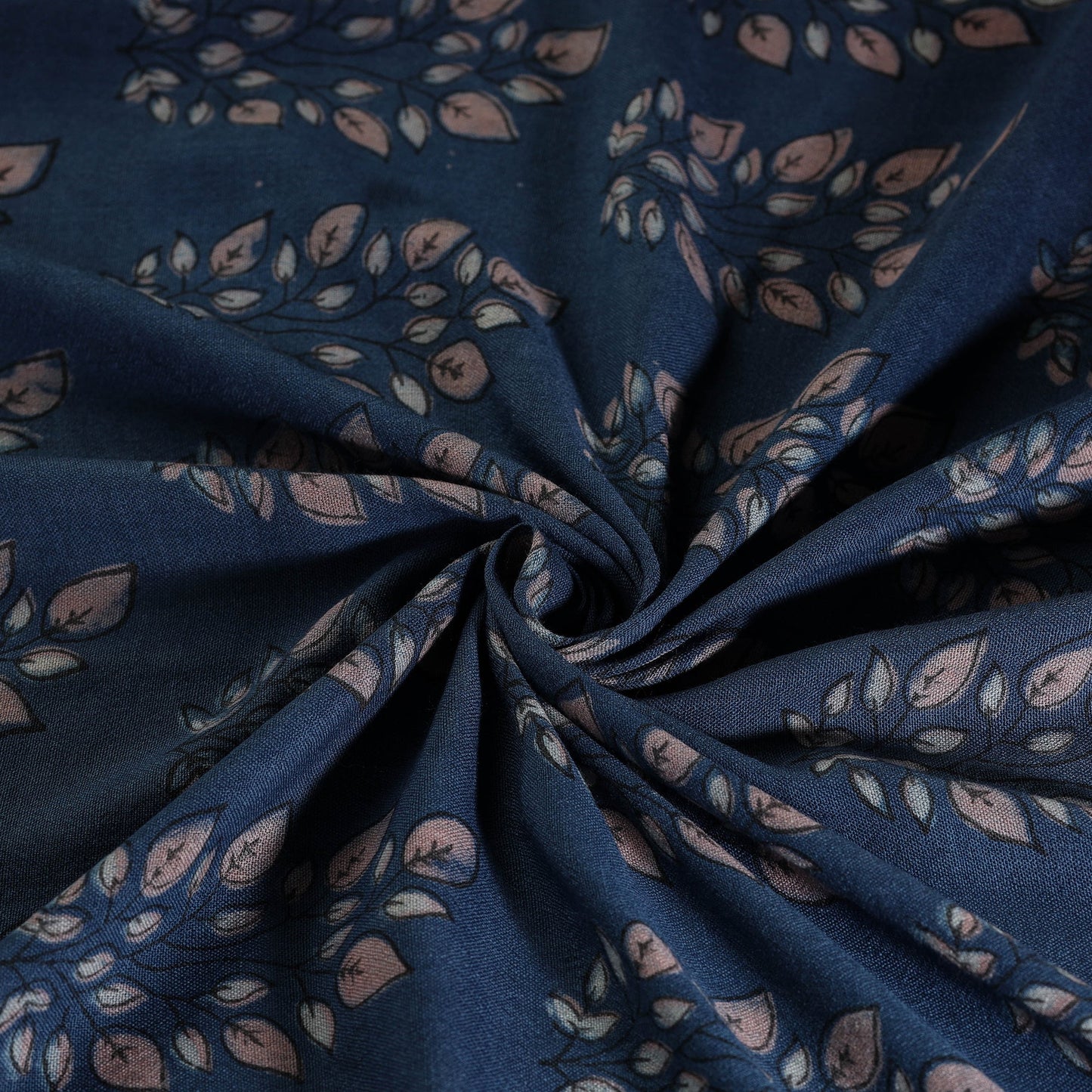  Blue Pure Wool Handloom Akola Print Fabric