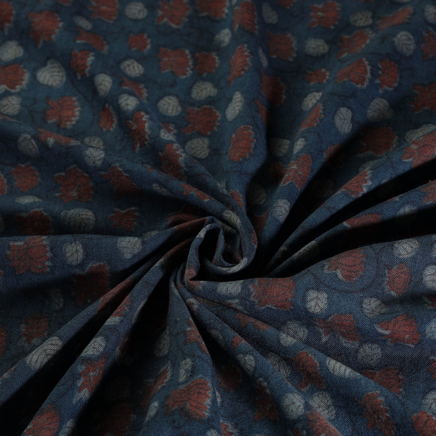 Buy Blue Pure Wool Handloom Akola Print Fabric