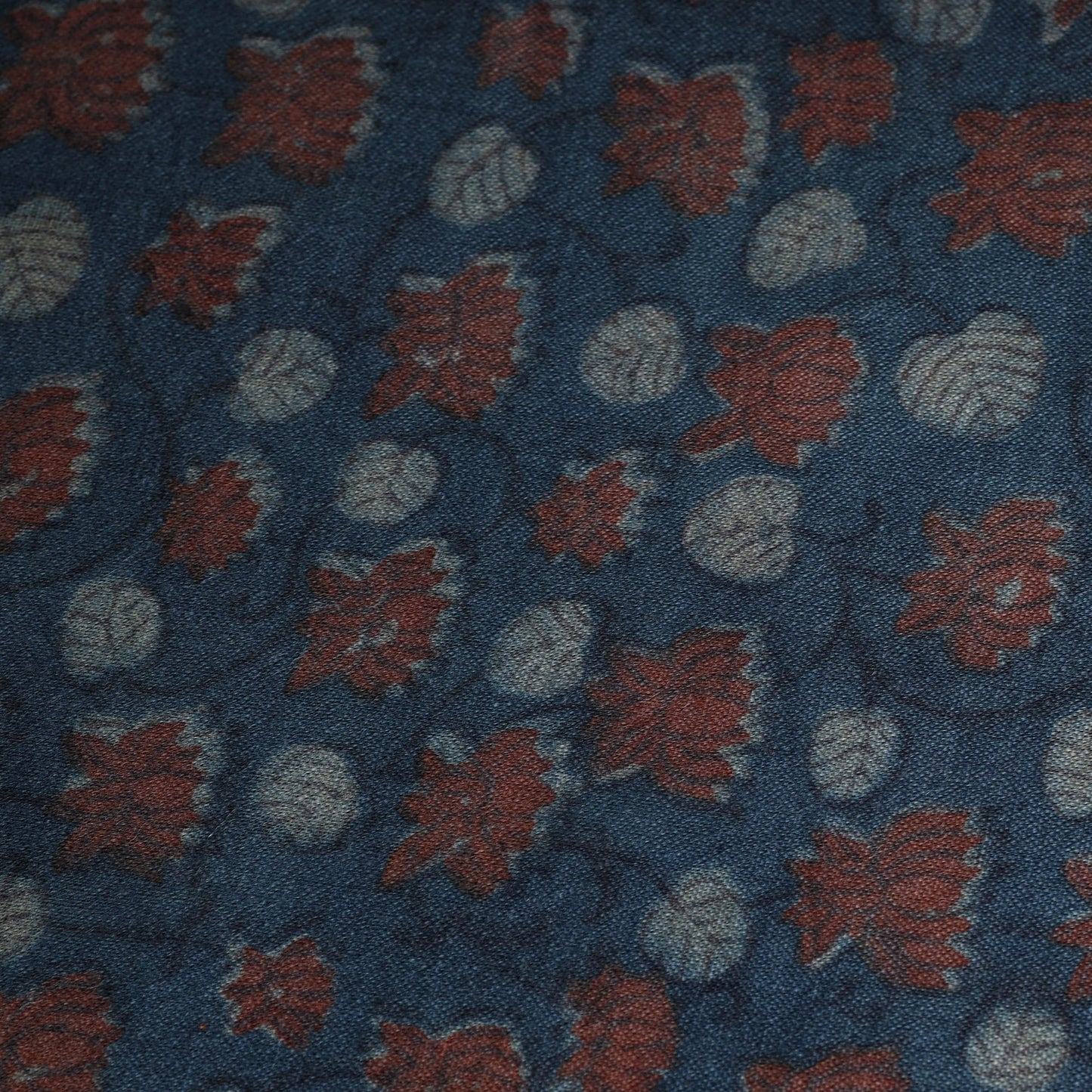 Buy Blue Pure Wool Handloom Akola Print Fabric