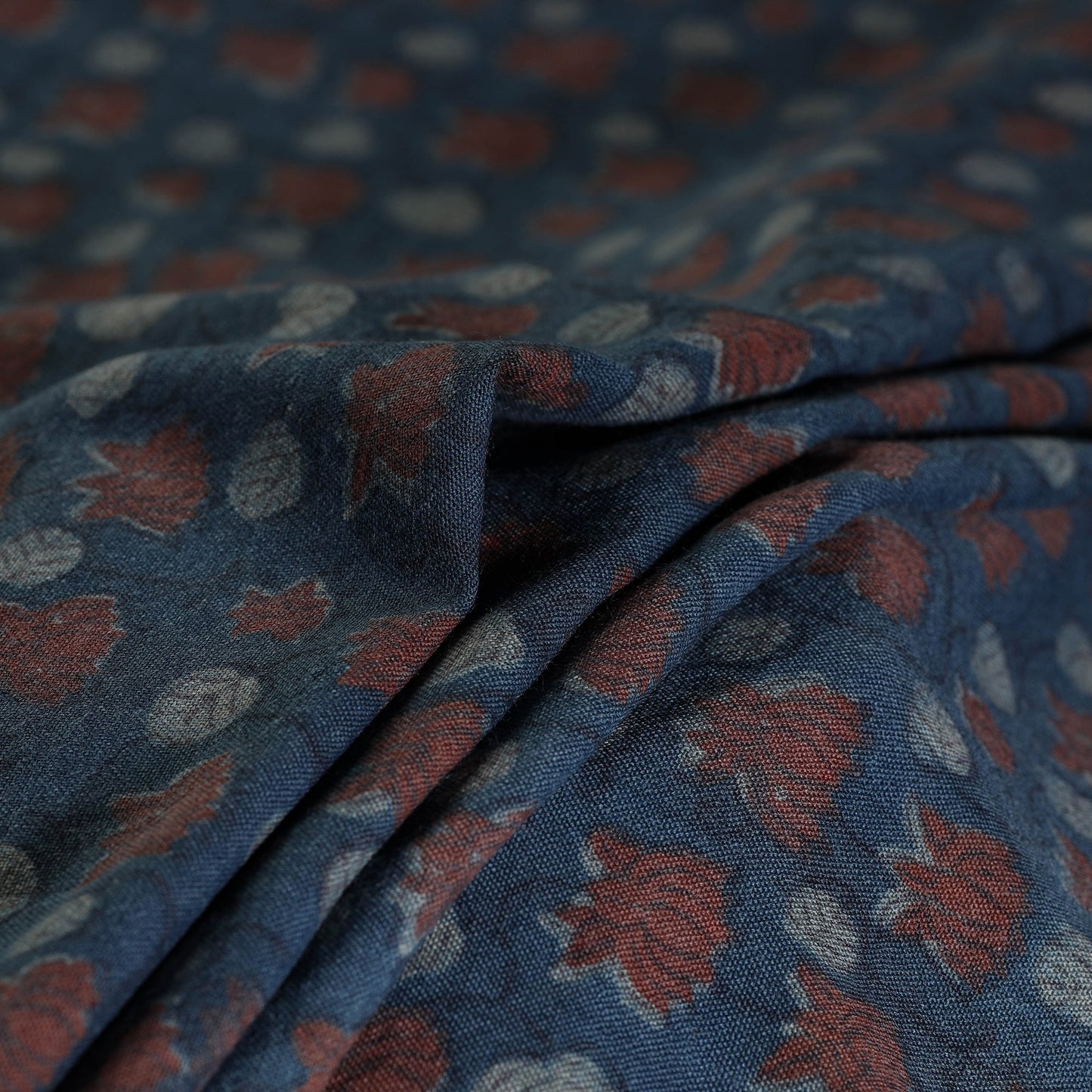 Buy Blue Pure Wool Handloom Akola Print Fabric