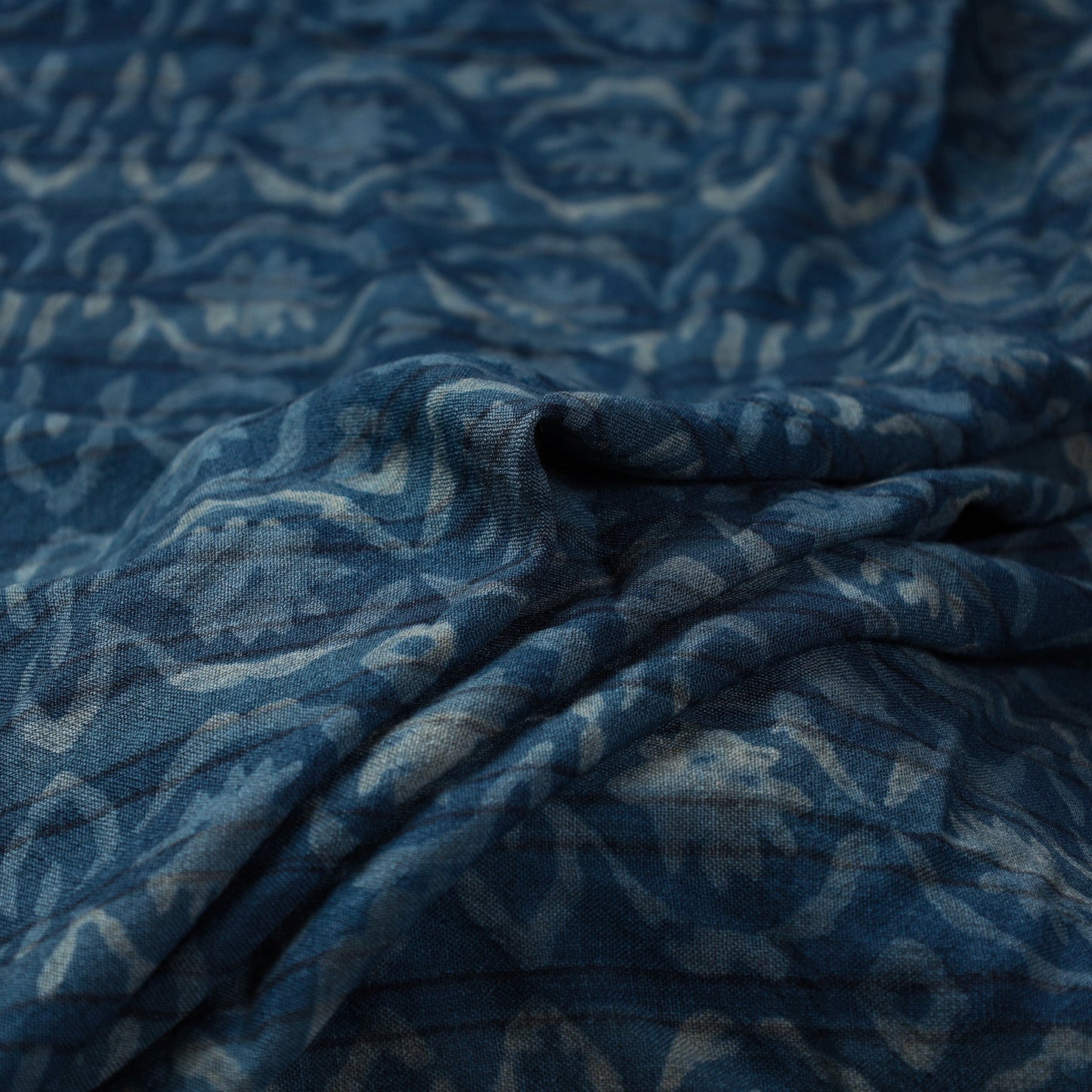  Blue Pure Wool Handloom Akola Print Fabric 