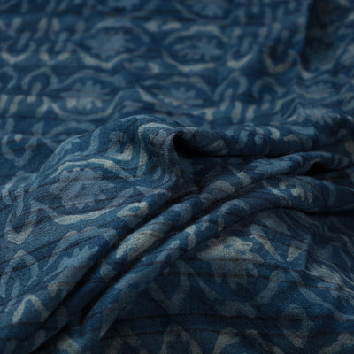  Blue Pure Wool Handloom Akola Print Fabric 