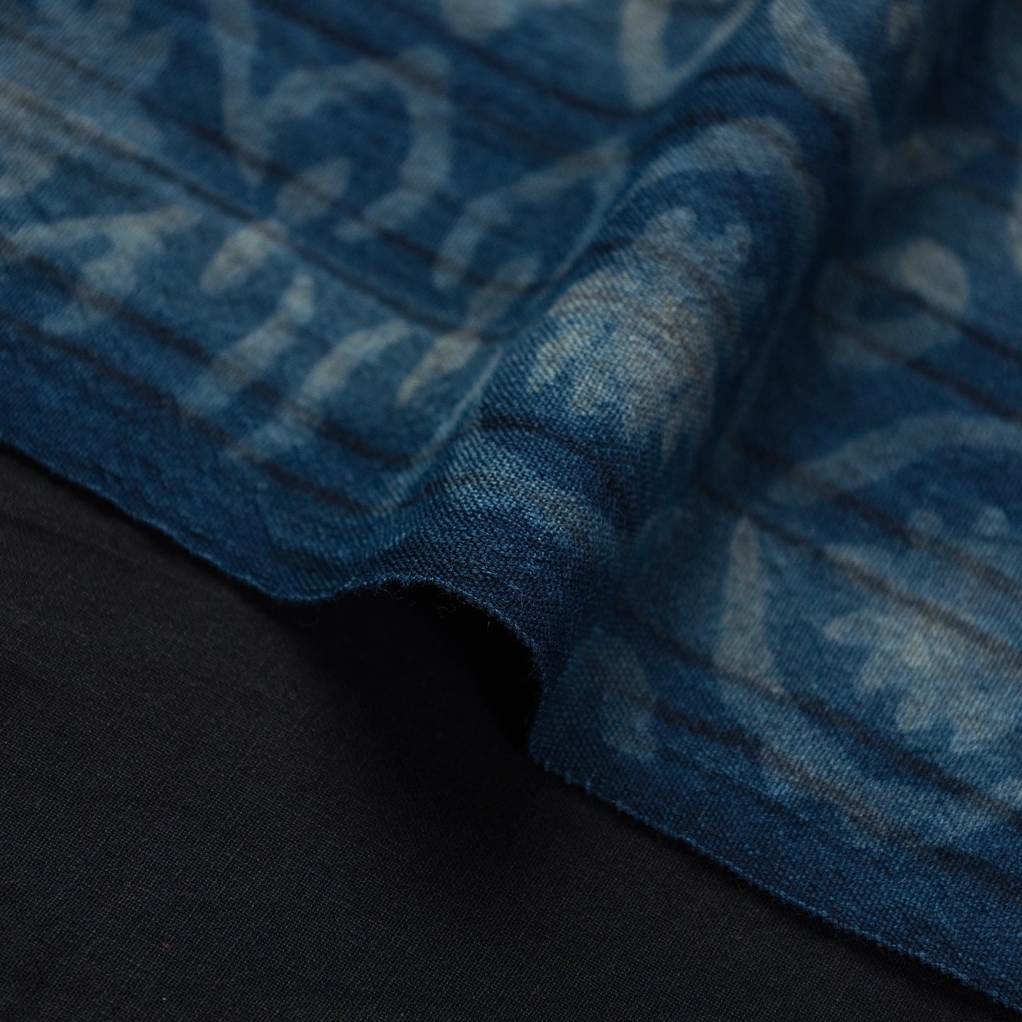  Blue Pure Wool Handloom Akola Print Fabric 