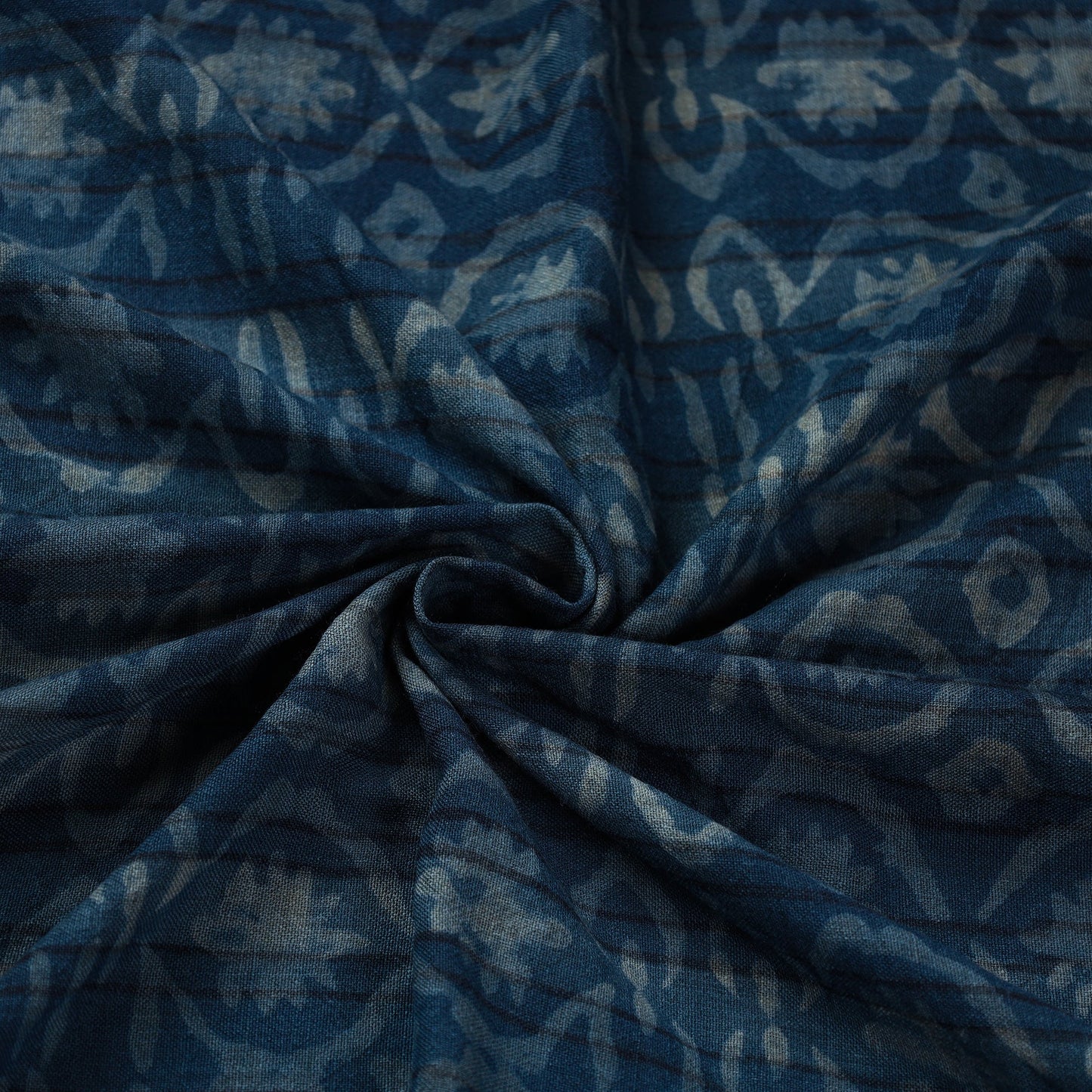  Blue Pure Wool Handloom Akola Print Fabric 