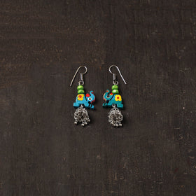 Blue - raahi german silver jhumki earrings with wooden