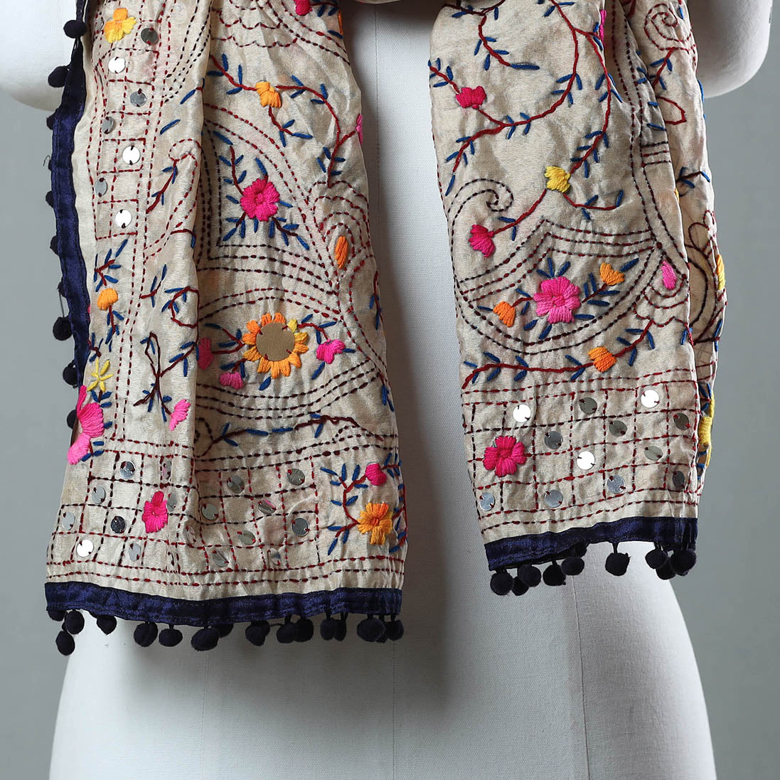 Blue Ranihati Chanderi Silk Embroidered Stole