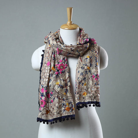 Blue Ranihati Chanderi Silk Embroidered Stole