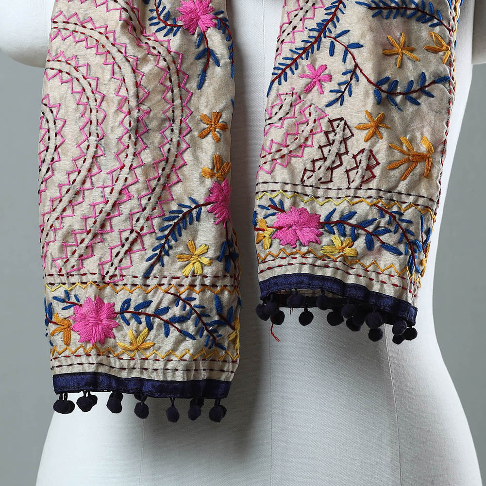 Blue Ranihati Chanderi Silk Embroidered Stole