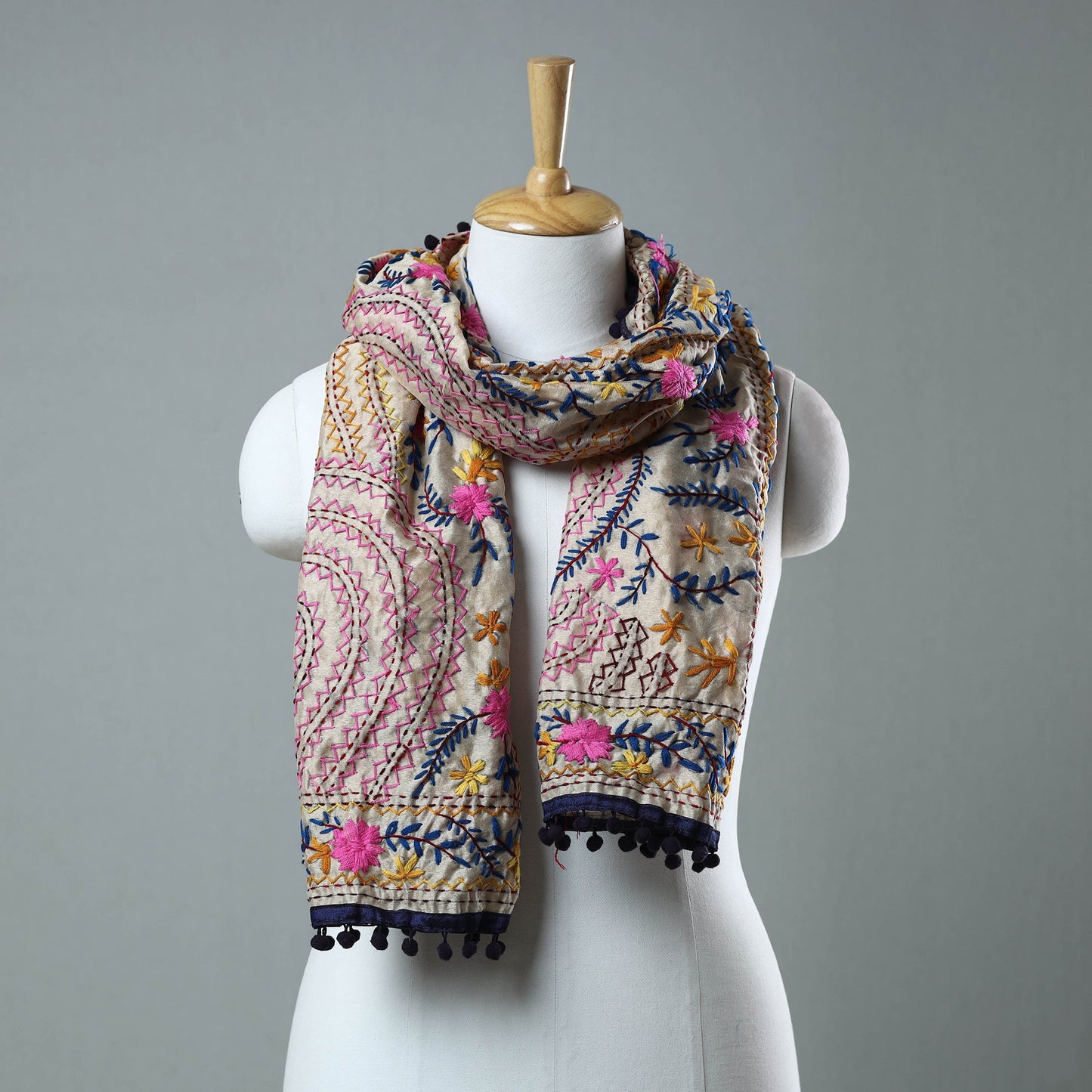 Blue Ranihati Chanderi Silk Embroidered Stole