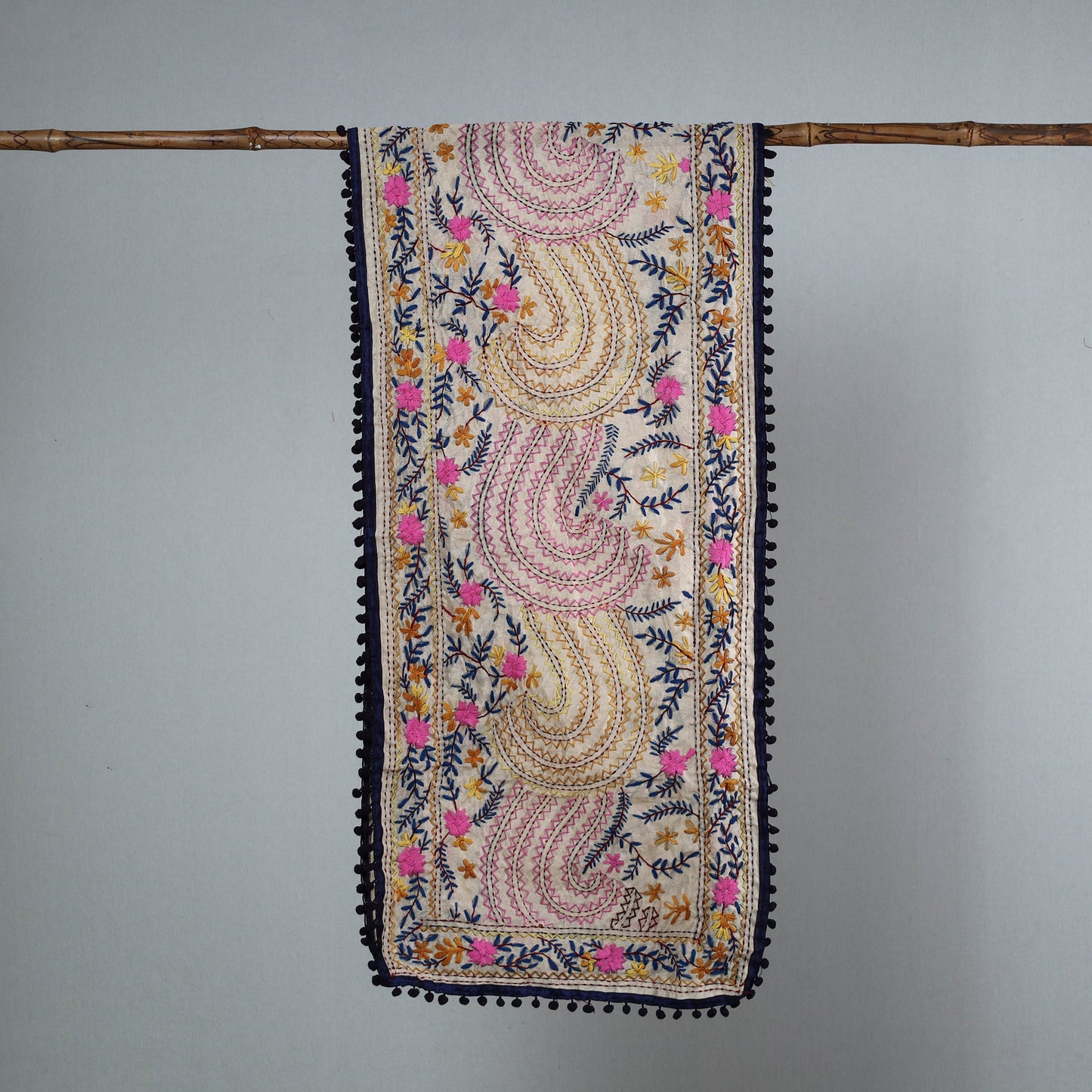 Blue Ranihati Chanderi Silk Embroidered Stole