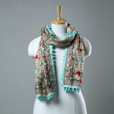 Blue Ranihati Chanderi Silk Embroidered Stole