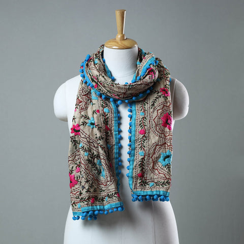 Blue Hand Embroidered Stole Online in India