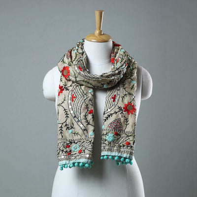 Blue Ranihati Chanderi Silk Embroidered Stole