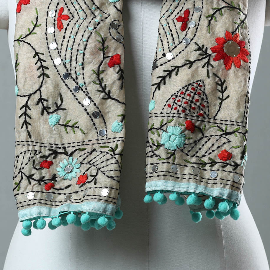 Blue Ranihati Chanderi Silk Embroidered Stole