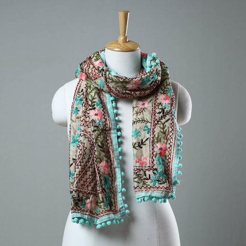 Blue Ranihati Chanderi Silk Embroidered Stole