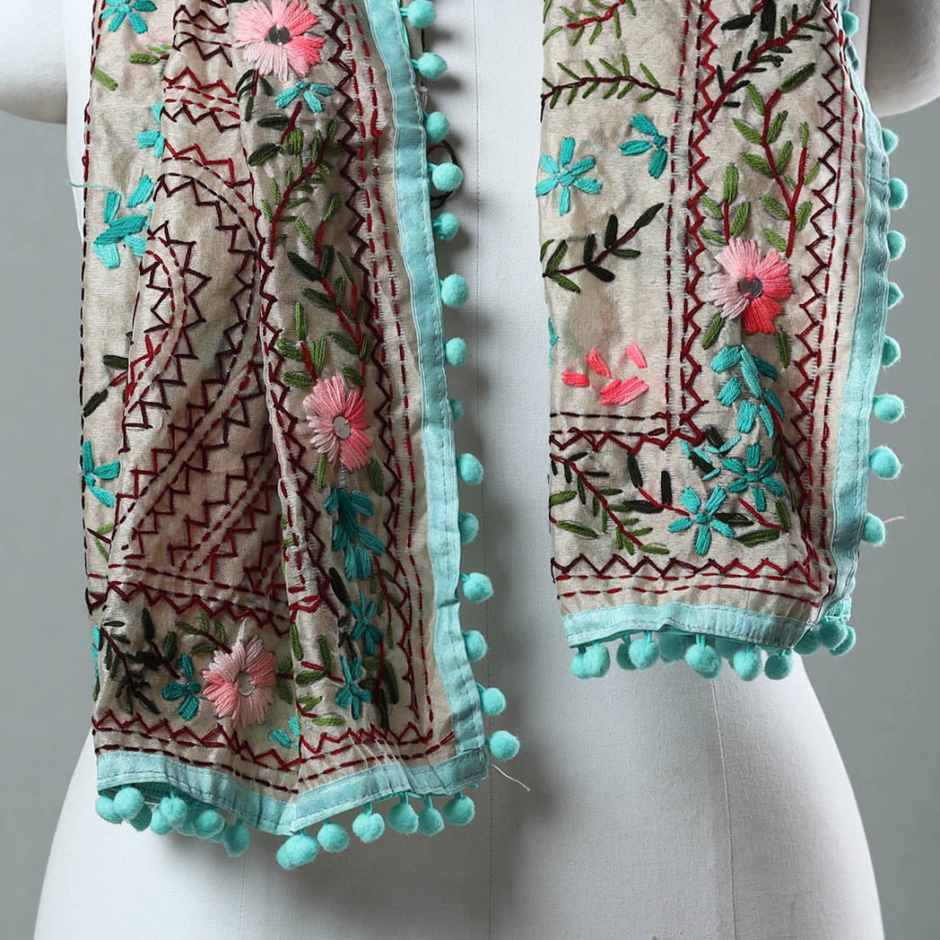 Blue Ranihati Chanderi Silk Embroidered Stole