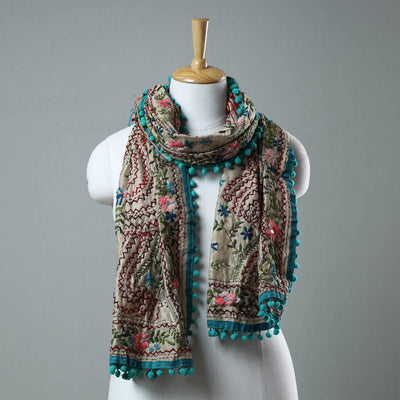 Blue Ranihati Chanderi Silk Embroidered Stole