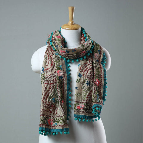 Blue Ranihati Chanderi Silk Embroidered Stole