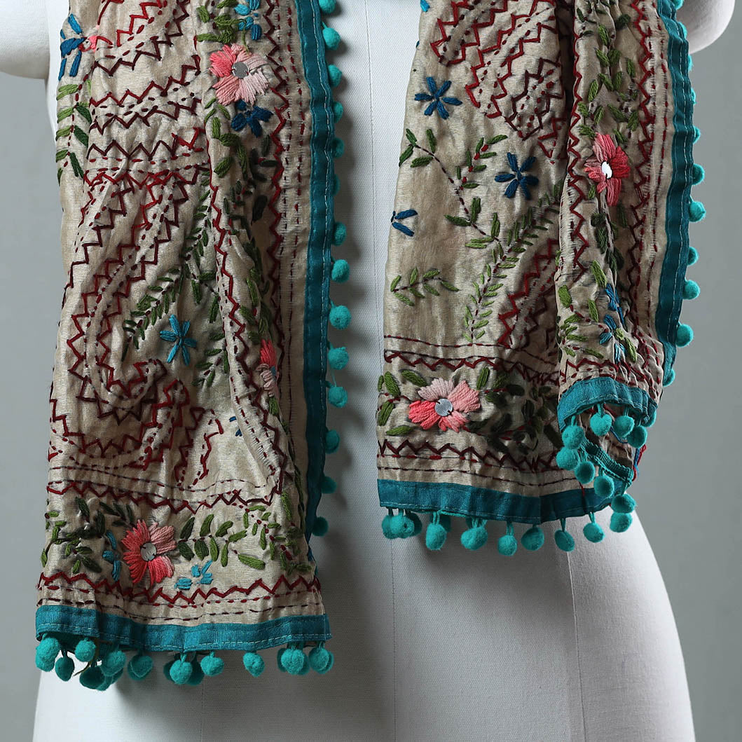 Blue Ranihati Chanderi Silk Embroidered Stole