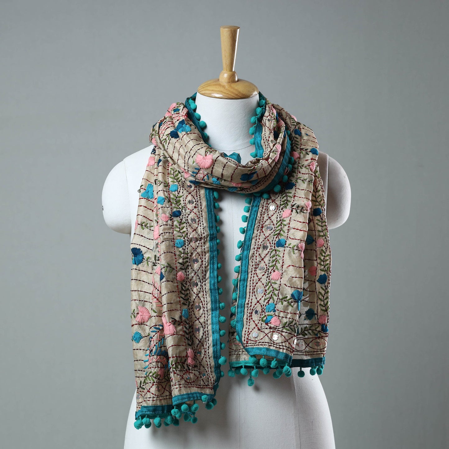 Blue Ranihati Chanderi Silk Embroidered Stole