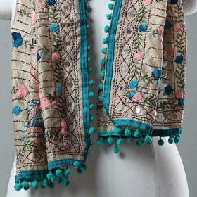 Blue Ranihati Chanderi Silk Embroidered Stole