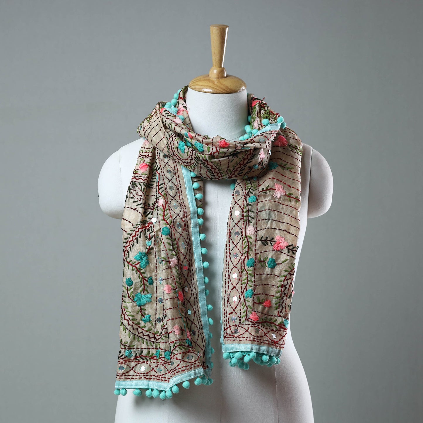 Blue Ranihati Chanderi Silk Embroidered Stole