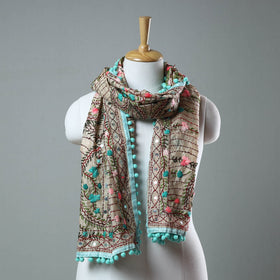 Blue Ranihati Chanderi Silk Embroidered Stole