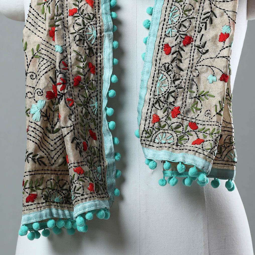 Blue Ranihati Chanderi Silk Embroidered Stole