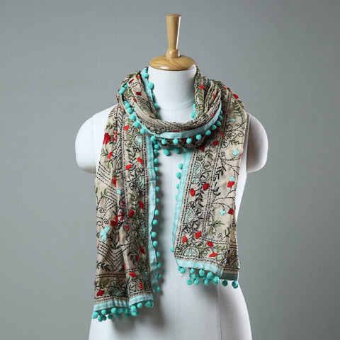 Blue Ranihati Chanderi Silk Embroidered Stole