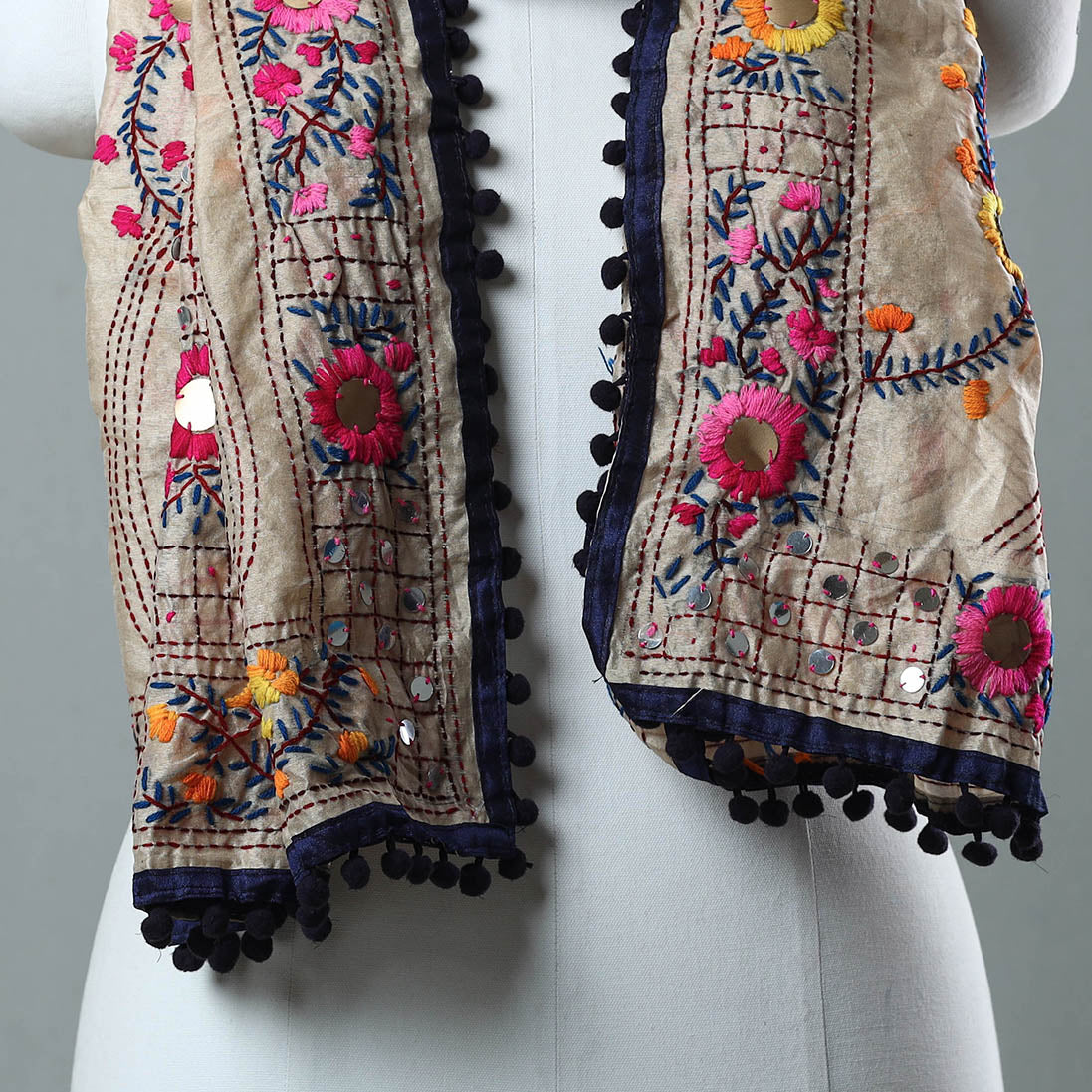 Blue Ranihati Chanderi Silk Embroidered Stole