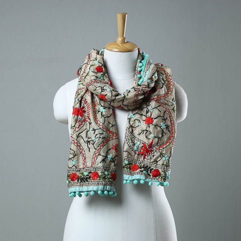 Blue Ranihati Chanderi Silk Embroidered Stole