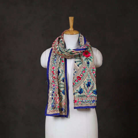 Blue Ranihati Chanderi Silk Hand Embroidered Stole