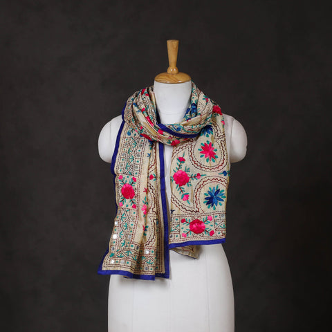 Blue Ranihati Chanderi Silk Hand Embroidered Stole