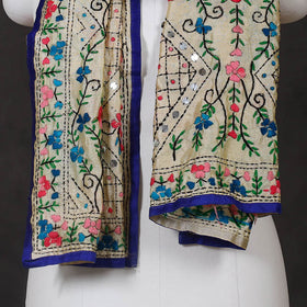 Blue Ranihati Chanderi Silk Hand Embroidered Stole