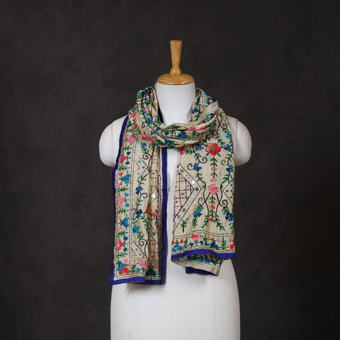 Blue Ranihati Chanderi Silk Hand Embroidered Stole