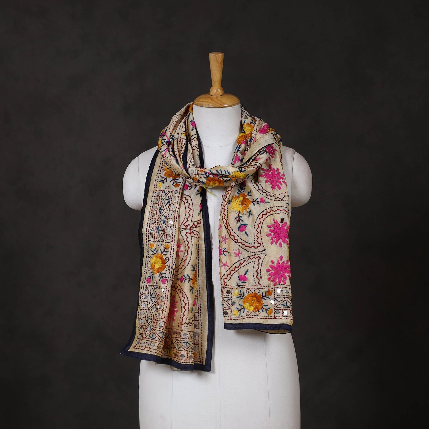 Blue Ranihati Chanderi Silk Hand Embroidered Stole