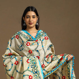  Beige Ranihati Chanderi Silk Hand Embroidery Dupatta
