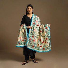  Beige Ranihati Chanderi Silk Hand Embroidery Dupatta