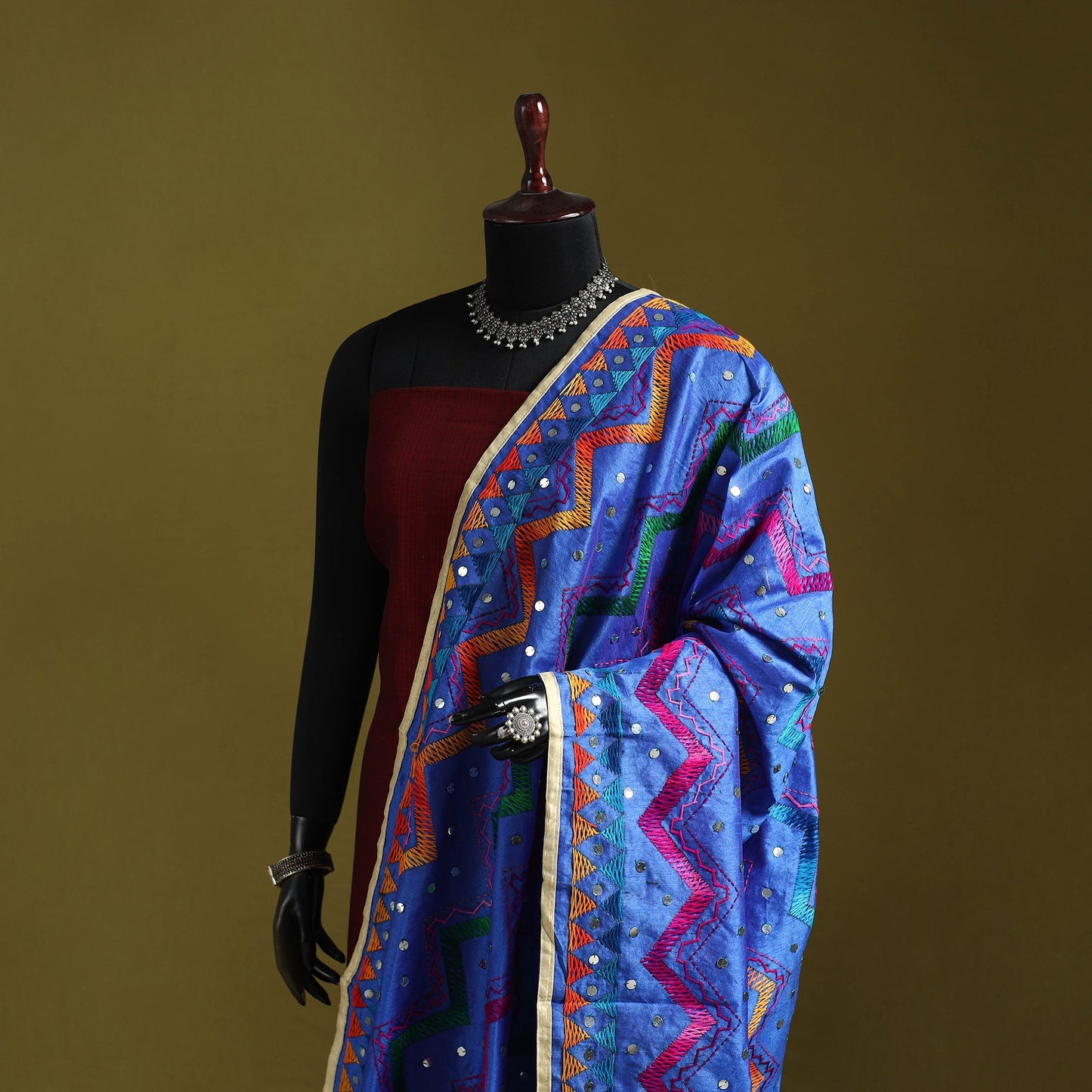 Ranihati chanderi silk zig zag hand embroidery dupatta 33