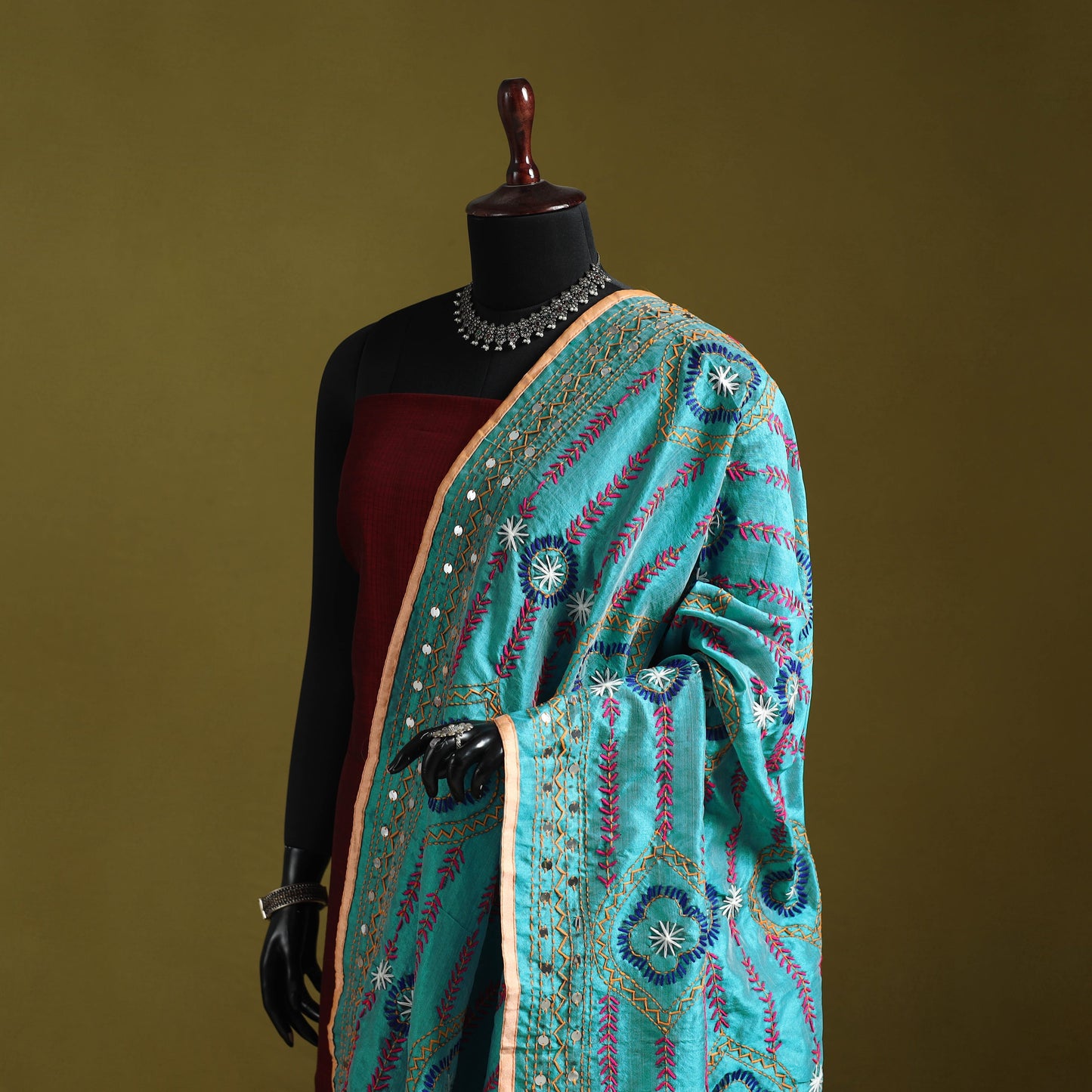 Ranihati chapa work chanderi silk hand embroidery dupatta