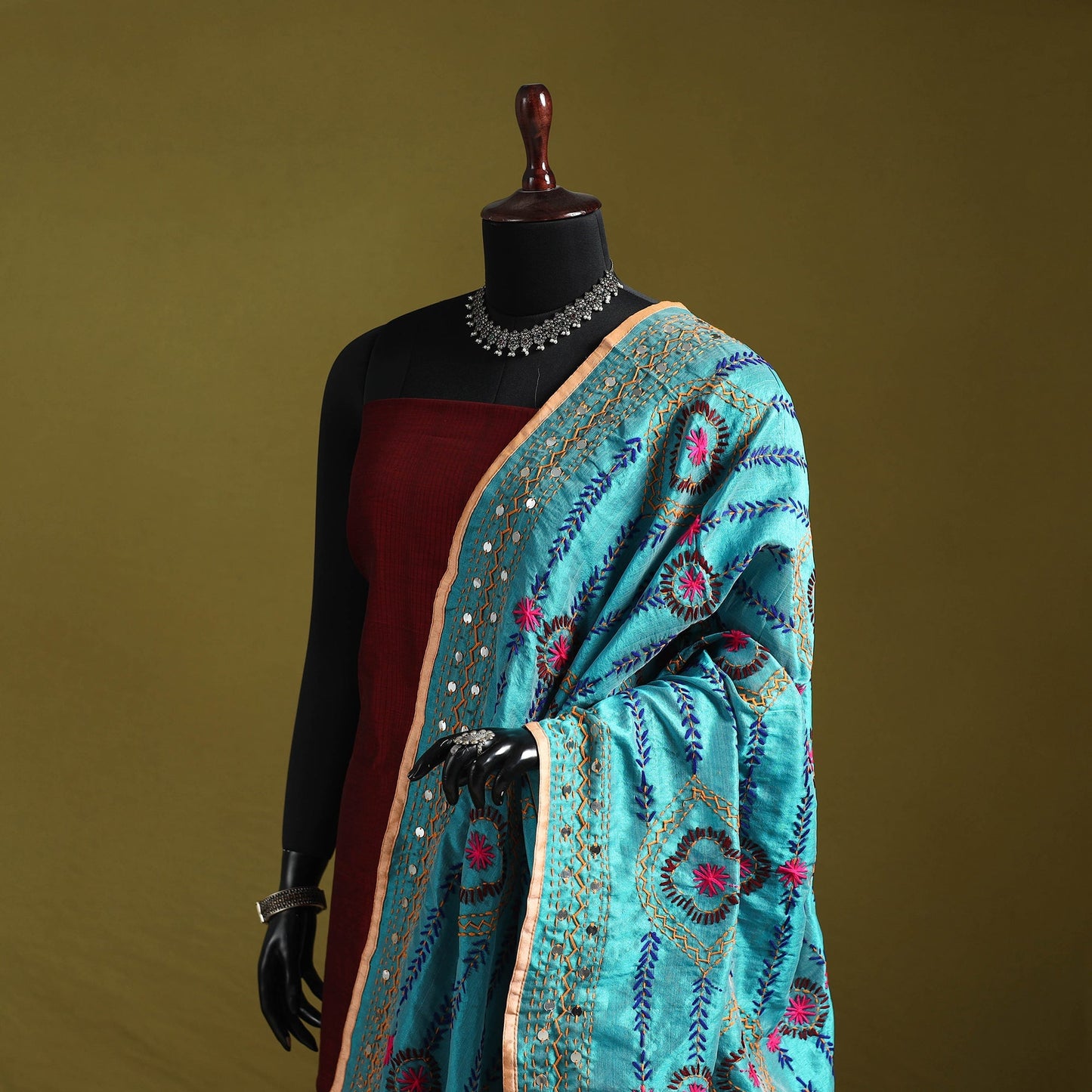 Ranihati chapa work chanderi silk hand embroidery dupatta