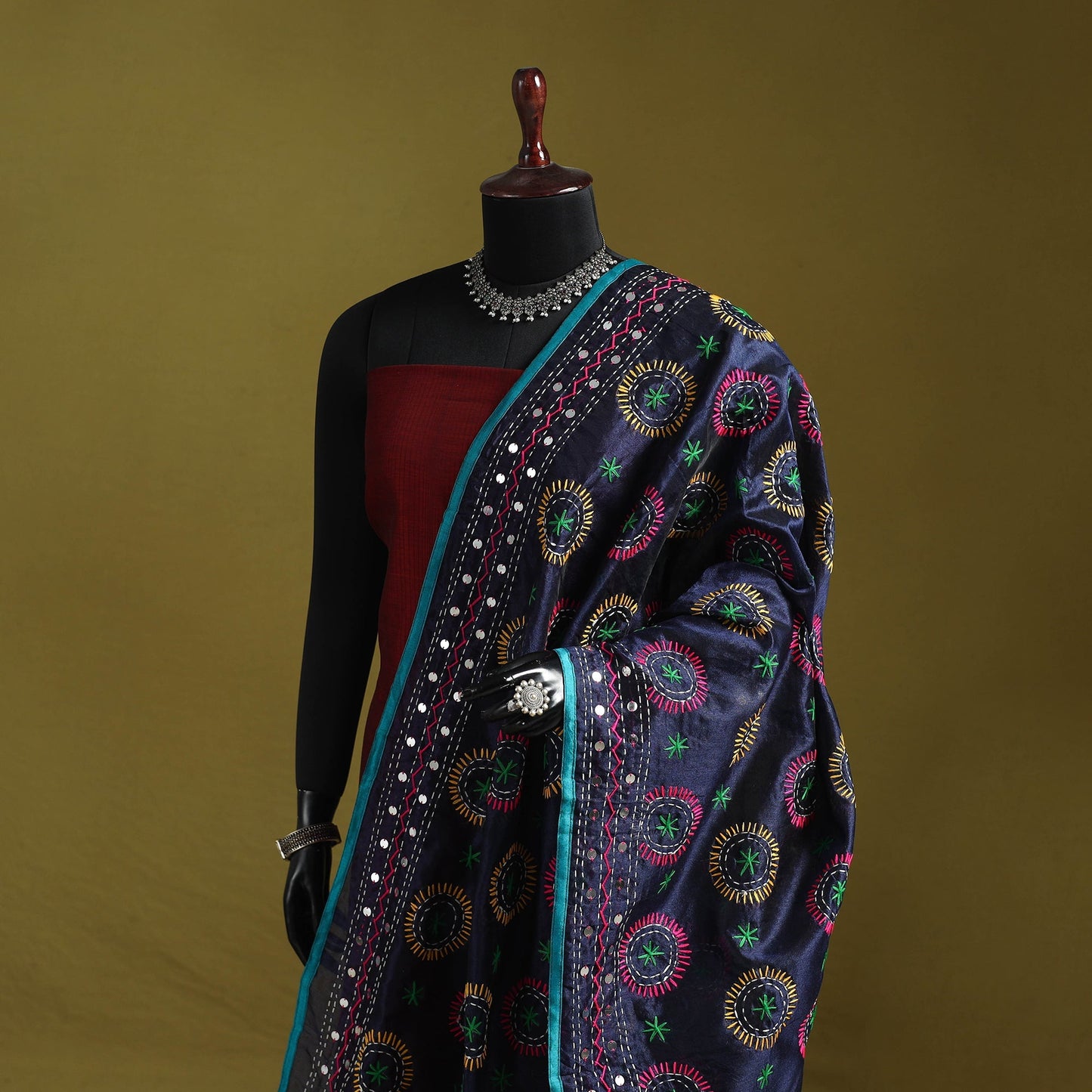 Ranihati chapa work chanderi silk hand embroidery dupatta
