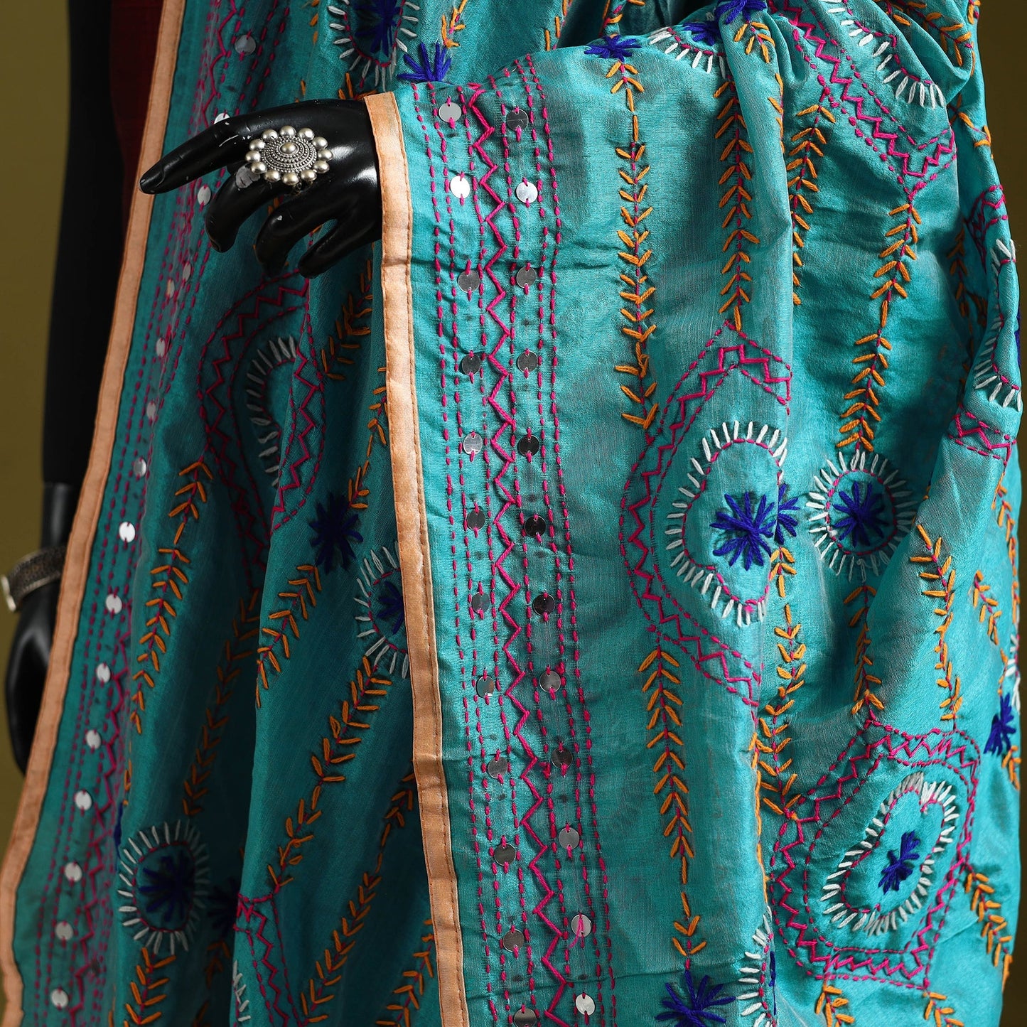 Ranihati chapa work chanderi silk hand embroidery dupatta