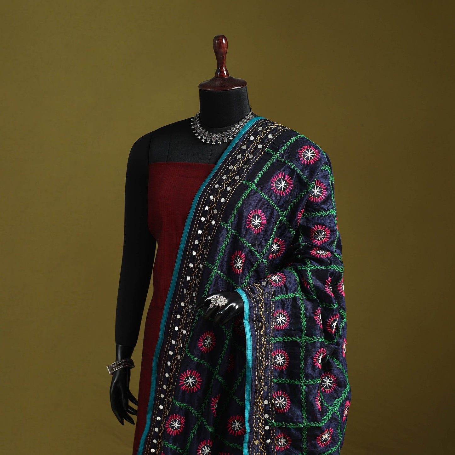 Ranihati chapa work chanderi silk hand embroidery dupatta